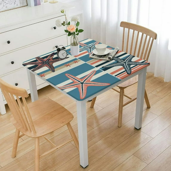 HAOXIT Square Tablecloth Reusable Indoor&Outdoor Navy Blue and Turquoise Decor Tablecloth Kitchen Dining Table Cover Coffee Table Tablecloth White