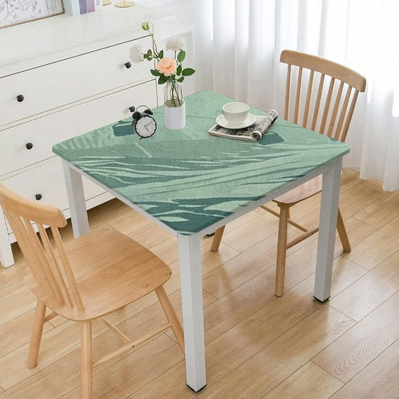 HAOXIT Square Tablecloth Table Cloth Green Leaves Pattern Scalloped Edge Silky Soft Fabric Waterproof Wrinkle Resistant Washable Table Cover for Dinning New Year Party Decoration 40*40
