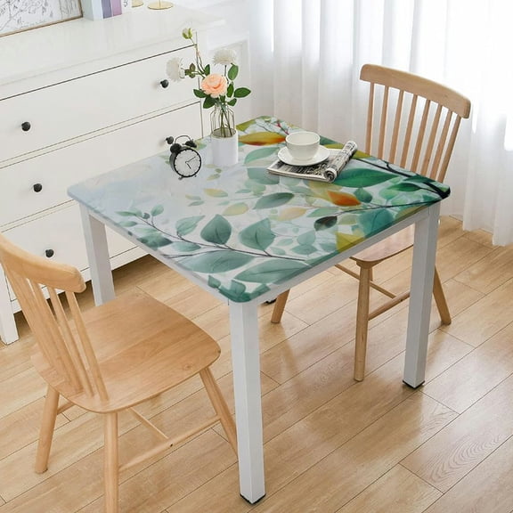 HAOXIT Square Tablecloth Teal Leaves Polyester Table Cloth Fabric Table Cover for Kitchen Dining, , Party, Wedding, 46*46