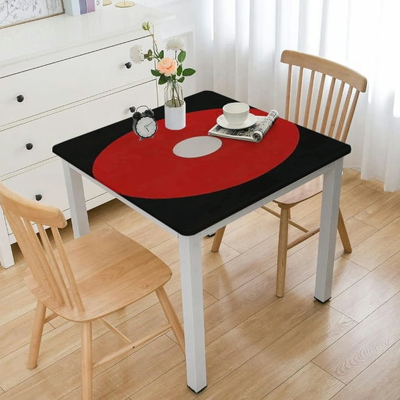 HAOXIT Square Tablecloths Elastic Edged Red Black White Ring Art Tablecloths Washable Reusable Tablecloths for Kitchen Picnic Party 40*40