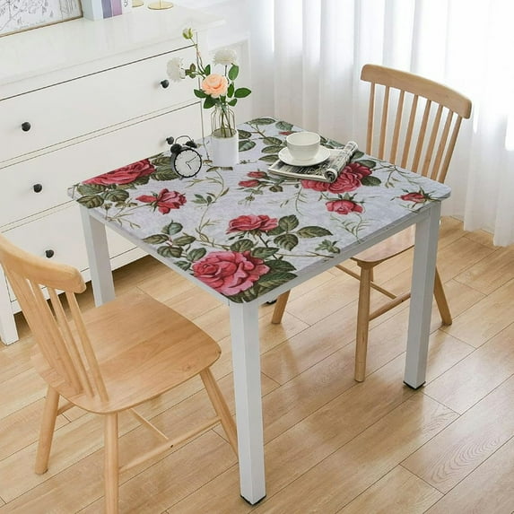 HAOXIT Square Vinyl Tablecloth with Flannel Backing Square Table Cloth Cover Wipeable Spillproof Peva Waterproof Oilcloth Lace Floral Tablecloths white