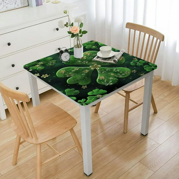 HAOXIT St. Patrick's Day Clover Tablecloth Fabric Table Cover Waterproof Wipeable Washable Spillproof Tablecloths for Banquet Party Picnic Outdoor Indoor Dining Patio 36*36