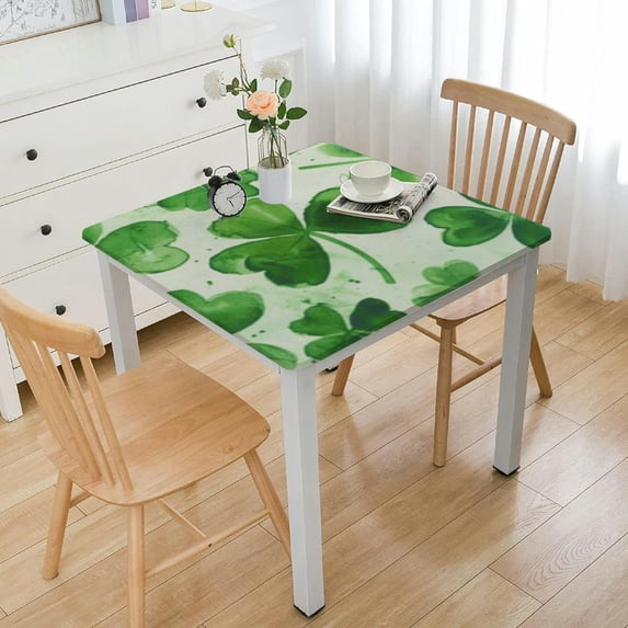 HAOXIT St.Patrick's Day Tablecloth Square Green Watercolor Shamrock Table Cloth,Stain Resistance Polyester Spring Table Covers for Kitchen Dining,Small Tablecloth for Party Picnic 40*40