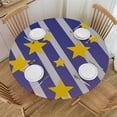 thumbnail image 1 of HAOXIT Star Tablecloth, Yellow Stars Pattern on Striped Background Party Theme Abstract Night Sky, Round Table Cover for Dining Room Kitchen Decor 54-58, 1 of 8