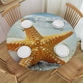 thumbnail image 1 of HAOXIT Starfish Round fitted tablecloth, Seashell and Starfish Close up Sandy Beach Idyllic Ocean Backdrop, Elastic edge, indoor/outdoor dining table cover, for Round table Earth Yellow 31-35, 1 of 8