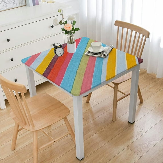 HAOXIT Stripe Tablecloth for Spring Summer, Striped Colorful Table Cloth for Fall Autumn, Waterproof Table Cover for Outdoor, Picnic, Camping, Kitchen, Dining Room, Multicolor, Rectangle  36*36