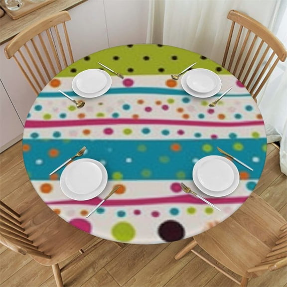 HAOXIT Striped Tablecloth, Abstract Wavy Stripes Ribbons and Hearts Girly Patterned Artwork, Dining Room Kitchen Round Table Cover