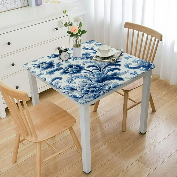 HAOXIT Style Elastic Edge Table Cover, Polyester Table Pad Cloth for Indoor Fits Tables White