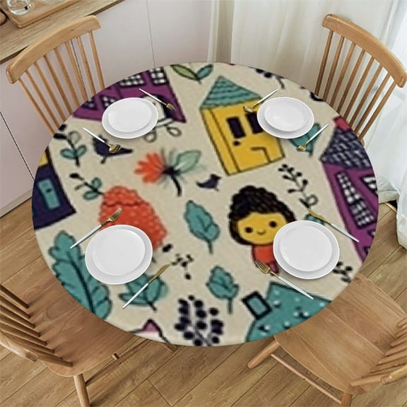 HAOXIT Summer Composition Tablecloth Honeycomb Bees Flowers Leaf Butterfly Round Stain Resistant, Spillproof and Washable Table Cloth 31-35
