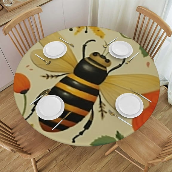 HAOXIT Summer Composition Tablecloth Honeycomb Bees Flowers Leaf Butterfly Round Stain Resistant, Spillproof and Washable Table Cloth 31-35