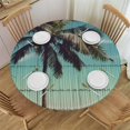 thumbnail image 1 of HAOXIT Summer Round Fitted Tablecloth, Wood Grain &amp; Beach Elastic Edge Table Clothes Washable Table Cover Polyester Home Decor Tablecloths for Indoor Use, Fits Round Table 31-35, 1 of 8