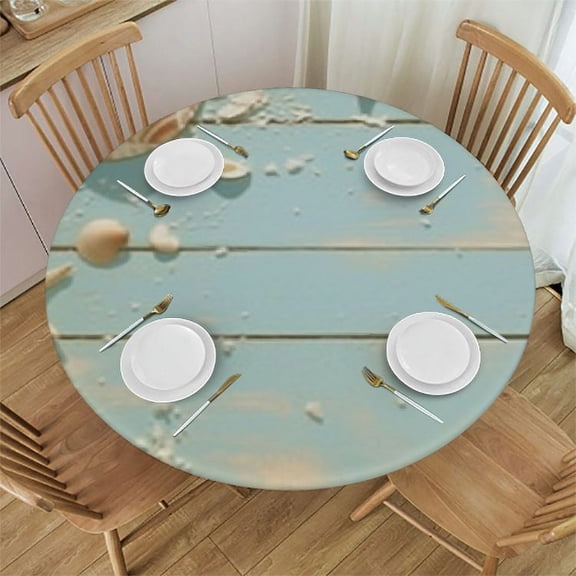 HAOXIT Summer Shell Beach Round Tablecloth Washable, Board Circular Polyester Table Cloths Cover Tablecloth for Kitchen Dinning Tabletop Decoration 46-50