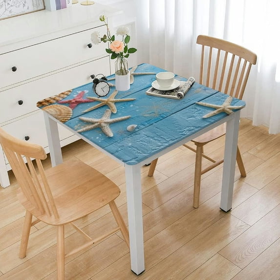 HAOXIT Summer Vacation Holiday Nature Concept Square Fitted Tablecloth with , Waterproof Washable Table Cover for Dining Kitchen Party Indoor Outdoor Patio Table 36*36