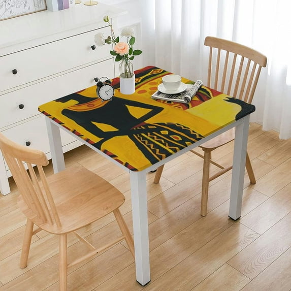 HAOXIT Table Cloth African Women Geometric Print Square Table Cover Dust-Proof Tabletop Protectors Decorative for Kitchen, Home, Dining Desk, Party 40*40