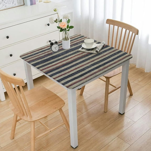HAOXIT Table Cloth Blue White Striped Cotton Linen Dust-Proof Table Cover for Dining Coffee Kitchen Tables, Parties Square s 36*36