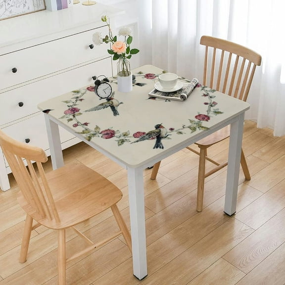 HAOXIT Table Cloth,Red Flowers Polyester Stain/Wrinkle Table Cover for Kitchen Dining Room Wedding Party 36*36