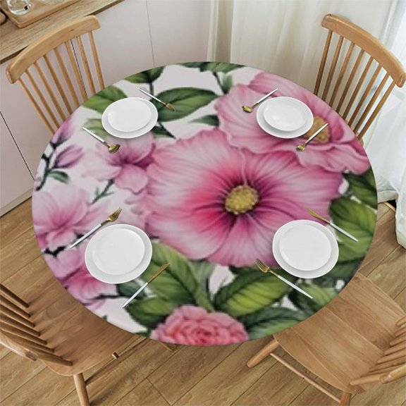 HAOXIT Table Cloth Roses Round Tablecloth Wreath Pretty Floral Pink Peony Flowers Bud Leaf Bouquet Elegance Tablecloths for Round Tables Small Round Tablecloth Table Cover for Outdoor 31-35