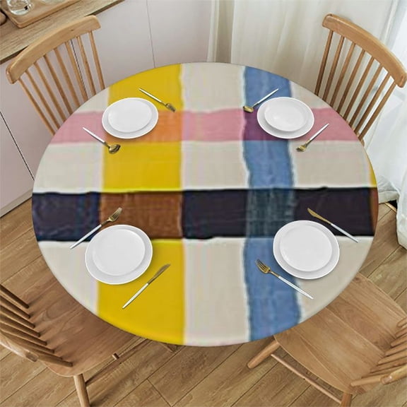 HAOXIT  Table Cloth Round Table, Outdoor Tablecloth, Washable Spring Tablecloth, Striped Table Cover for Table Décor, White Tablecloth for Summer Parties (Breezy) 54-58