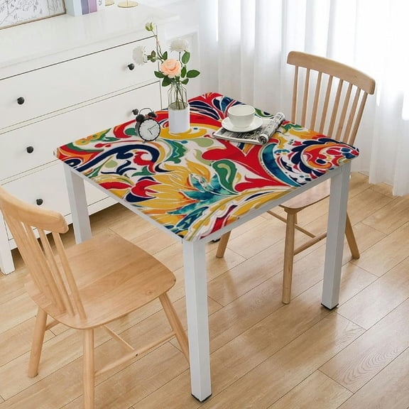 HAOXIT  Table Cloth Square Table, Waterproof Spillproof Washable Tablecloths Wrinkle Resistant, Polyester Floral Table Cloths Cover for Dining/Party/Picnic, Four Corners Tassels Decor 36*36
