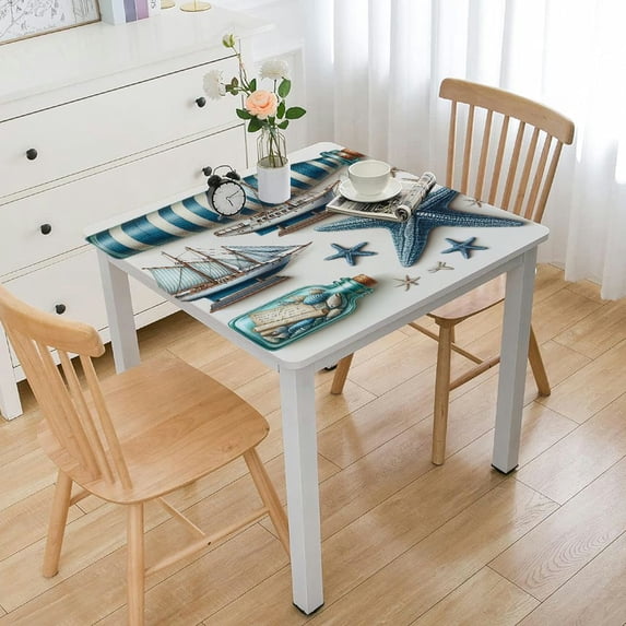 HAOXIT , Table Cloth, Table Covers, , Beach Themed Table Cover for Outdoor Dining Table Parties White