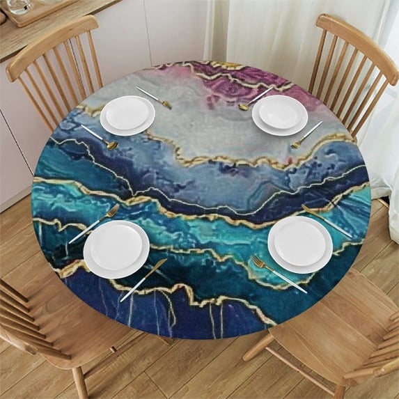 HAOXIT Table Cloth Wavy Textures Gold Foil Round Tablecloth for Dining Room, Py, Banquet 54-58