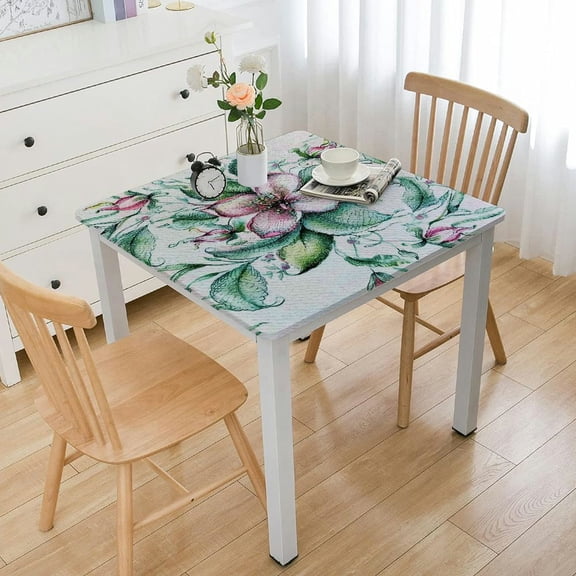 HAOXIT Table Cloths Floral Print Burlap Fabric Table Cloth, TPU Vinyl Table Cover for Kitchen Dining Room and Party 36*36