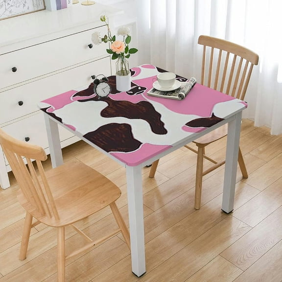 HAOXIT Table Cover Square Rectangle Farm Animal Party Tablecloth Black White Tablecloth Square Table Covering for Kids Theme Shower Birthday Party (Pink) 40*40
