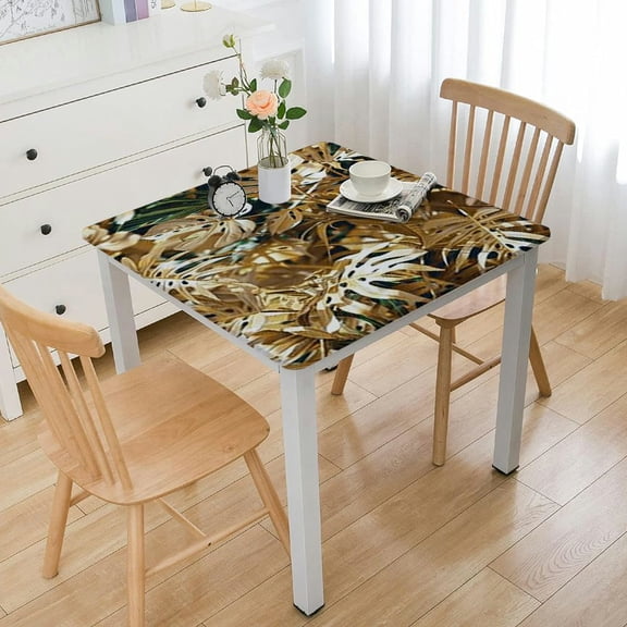 HAOXIT Table Decoration for Party and Green Tropical Leaves Square Table Cloth Polyester Tablecloth Square Table for Dinner Table Decor white