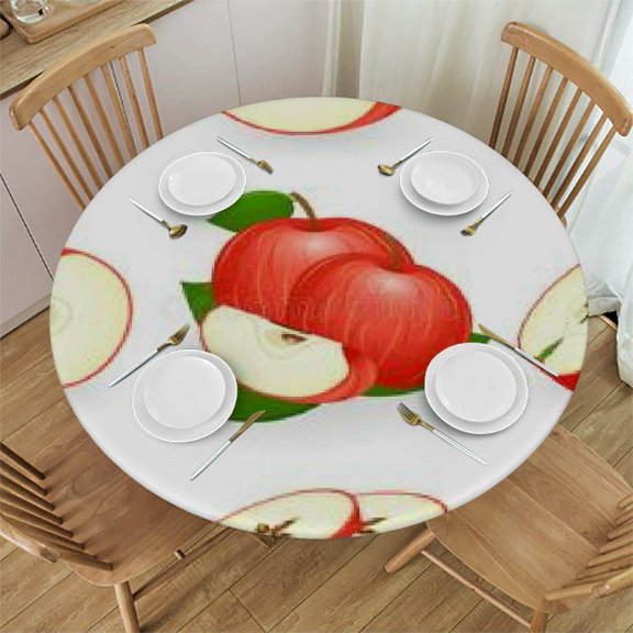 HAOXIT Tablecloth, Apple Slices Fresh Fruits Delicious Nature Illustration Print, Dining Room Kitchen Round Table Cover