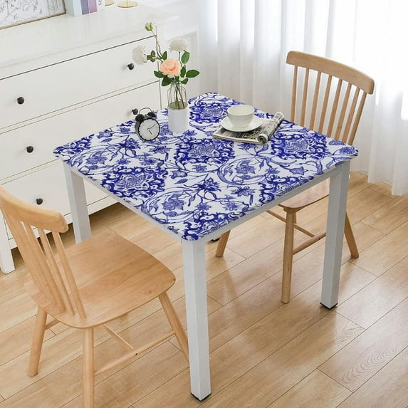 HAOXIT Tablecloth, Arts and Craft Theme Flower Pattern on Inspired Texture Graphic Print, Dining Room Kitchen Rectangular Table Cover 54''x54''