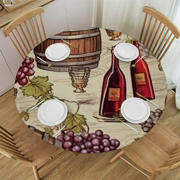 HAOXIT Tablecloth, Bunch of Ripe Grapes Viticulture in Wine Theme Artwork, Round Table Cover for Dining Room Kitchen Decor