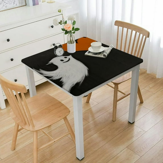 HAOXIT Tablecloth Cartoon Ghost Halloween Smiling Ghost Cute Spooky Ghost with Heart Rectangle Tablecloth Picnic Tablecloth BBQ Table Cloths Polyester for Kitchen 48''x48''