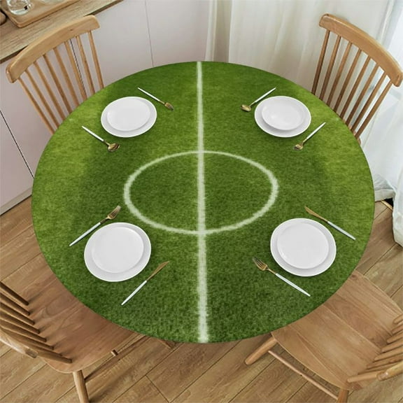 HAOXIT Tablecloth, Classic Illustration of a Soccer Field Stadium Match Art , Round Table Cover for Dining Room Kitchen Decor 31-35