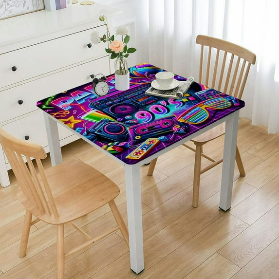 HAOXIT Tablecloth Decoration, Theme Party Decorations Square Back to The 90’s Birthday Table Covers for Party Decorations and Supplies 44''x44''