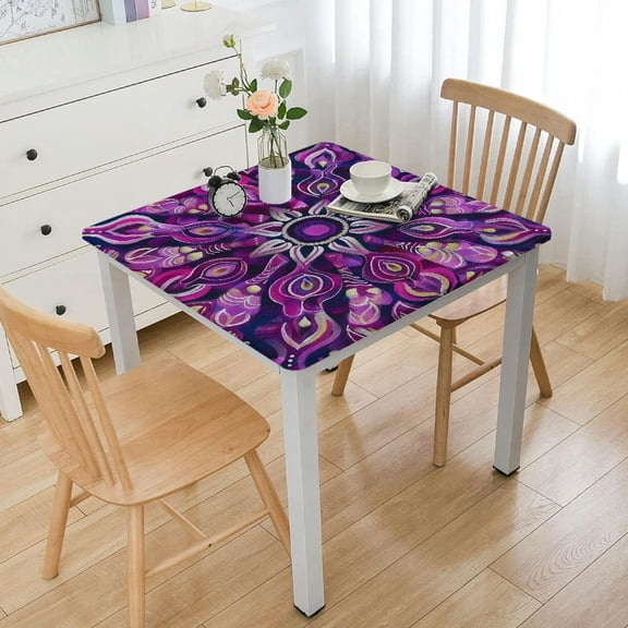 HAOXIT Tablecloth, Flower Motif with Modern Effects and , Dining Room Kitchen Rectangular Table Cover, Magenta Pink Plum 48''x48''