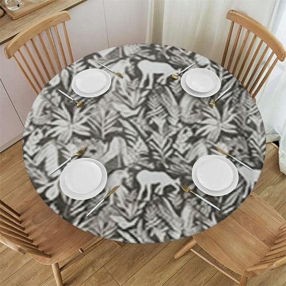 HAOXIT Tablecloth, Forest Elements with Bear Moose Trees and Mountains Wildlife Nature Theme, Round Table Cover for Dining Room Kitchen Decor