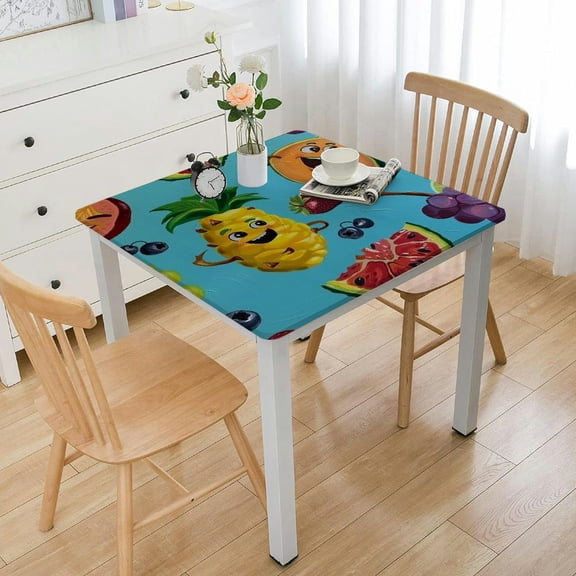 HAOXIT Tablecloth Fruit, Cute Fruit Character Table Cloth for Kitchen Dining Tabletop Decoration Parties Weddings, Rectangle Tablecloth 36*36