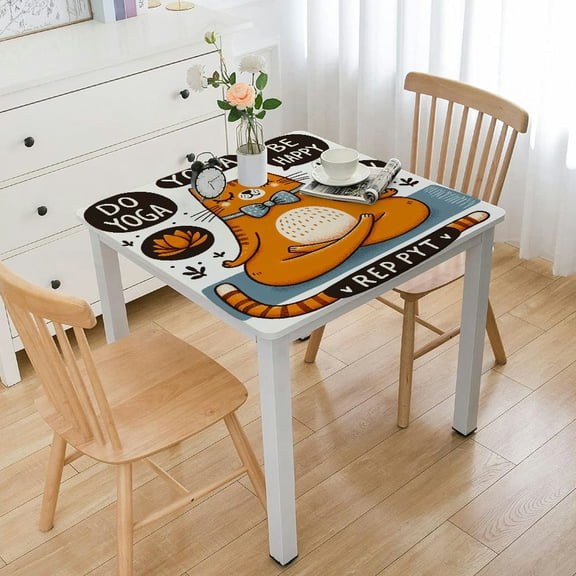 HAOXIT Tablecloth, Funny Cat Doing Wise Sage Animal Humor Fun Illustration, Dining Room Kitchen Rectangular Table Cover White