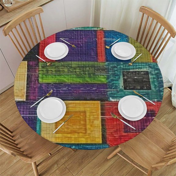 HAOXIT Tablecloth Geometric Shapes Table Clothes Minimalist Pattern ,Round Circle Table Cover for Dining Room Kitchen Decor Decor in 31-35