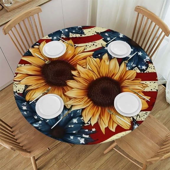 HAOXIT Tablecloth Happy New Year Waterproof Washable Round Tablecover for Party Banquet Home Dinner Decor 46-50