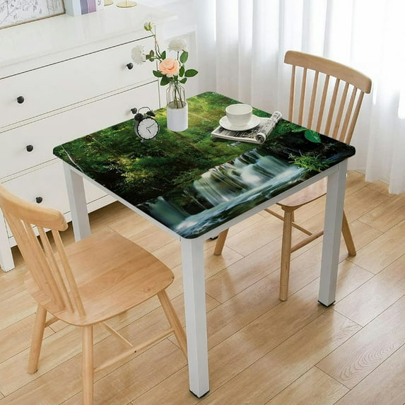 HAOXIT Tablecloth, Hidden in Forest with Botanic Blossoms and , Rectangular Table Cover for Dining Room Kitchen Decor 48''x48''