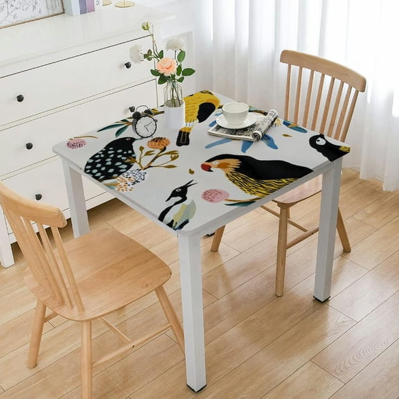 HAOXIT Tablecloth Home Decor Cute Animal Bird with Neck Doodle Brush Table Covers Polyester Rectangular Tablecloths Kitchen 54''x54''