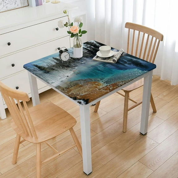 HAOXIT Tablecloth, Hot Clear Spring and in Snowy Wintertime View, Dining Room Kitchen Rectangular Table Cover 60''x60''