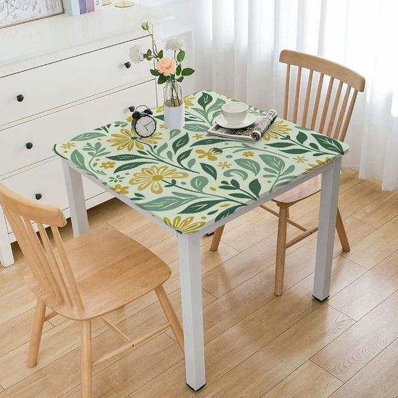 HAOXIT Tablecloth, Lemon Lime Pattern in Style Citrus Fruit Circles Natural Image, Rectangular Table Cover for Dining Room Kitchen Decor 60''x60''