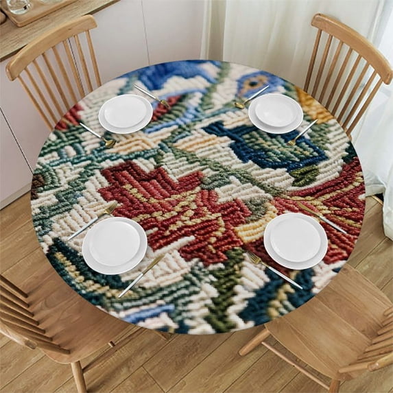 HAOXIT Tablecloth with Macrame Berry Garden Pattern Tabletop Sofa Cover Blanket Multi-Purpose for Spring Summer Indoor Outdoor Home Holiday Decor 54-58