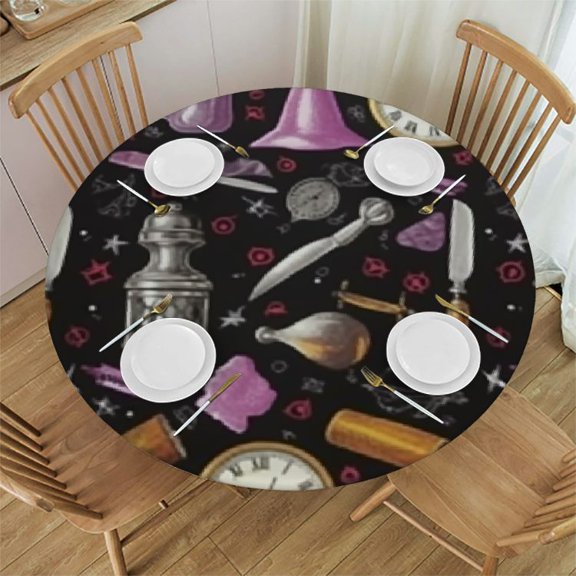 HAOXIT Tablecloth Magic Goth Gray Round Tablecloth Waterproof Kitchen Dining Room Picnic Party Table Cloth 42-46
