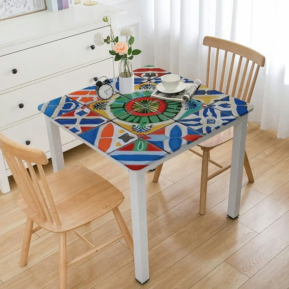HAOXIT Tablecloth, Motifs in Retro Colors Eastern Design, Rectangular Table Cover for Dining Room Kitchen Decor 44''x44''