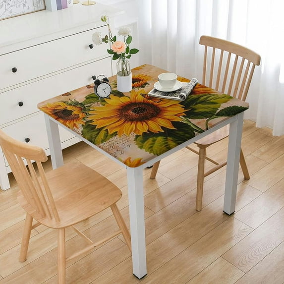 HAOXIT Tablecloth,Orange Floral Table Cloth for Square Tables,Waterproof Resistant Durable Flower Table Cover for Kitchen Dining Room 46*46