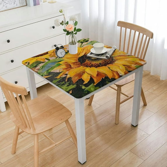 HAOXIT Tablecloth,Orange Floral Table Cloth for Tables,Waterproof Resistant Flower Table Cover for Kitchen Dining Room 36*36