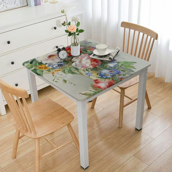 HAOXIT Tablecloth, Pastel Tones Cornflower Bouquet Classic Bloom Graphic, Rectangular Table Cover for Dining Room Kitchen Decor 36*36